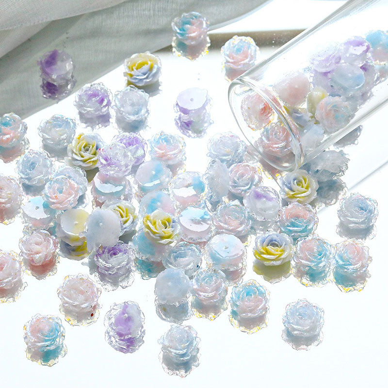 10pcs Flower With holes Tie‑Dye Drilled Soft Rose Flower Beads, DIY Beading Supplies for Bracelet Necklace Jewelry Making