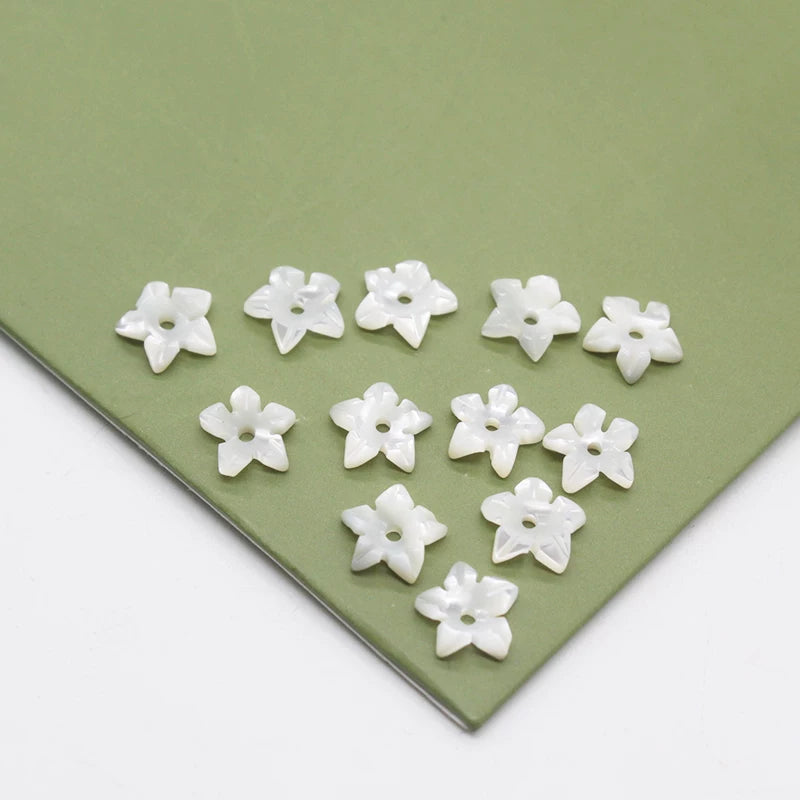 X2424 One Flower 6mm Natural Mother of Pearl Flower Beads, White Pink Yellow Black Shell Carved Bowl Flower Charms for DIY Earrings Bracelet Necklace Jewelry Making