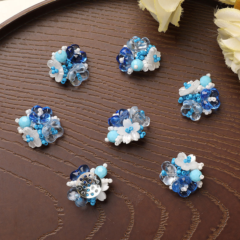 X2325 Lily Blue Small Flower Pearl Disc Brooch DIY Jewelry Making Supplies for Bracelet Necklace Earrings