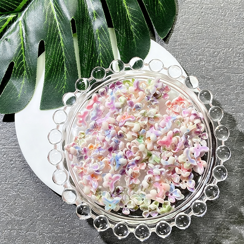 TK189 50Pcs Per Pack Iridescent Soft Rubber Plumeria Flower Beads with Hole, Mini Resin Floral Spacer Charms for DIY Bracelet Necklace Earrings Jewelry Making & Nail Art Decorations