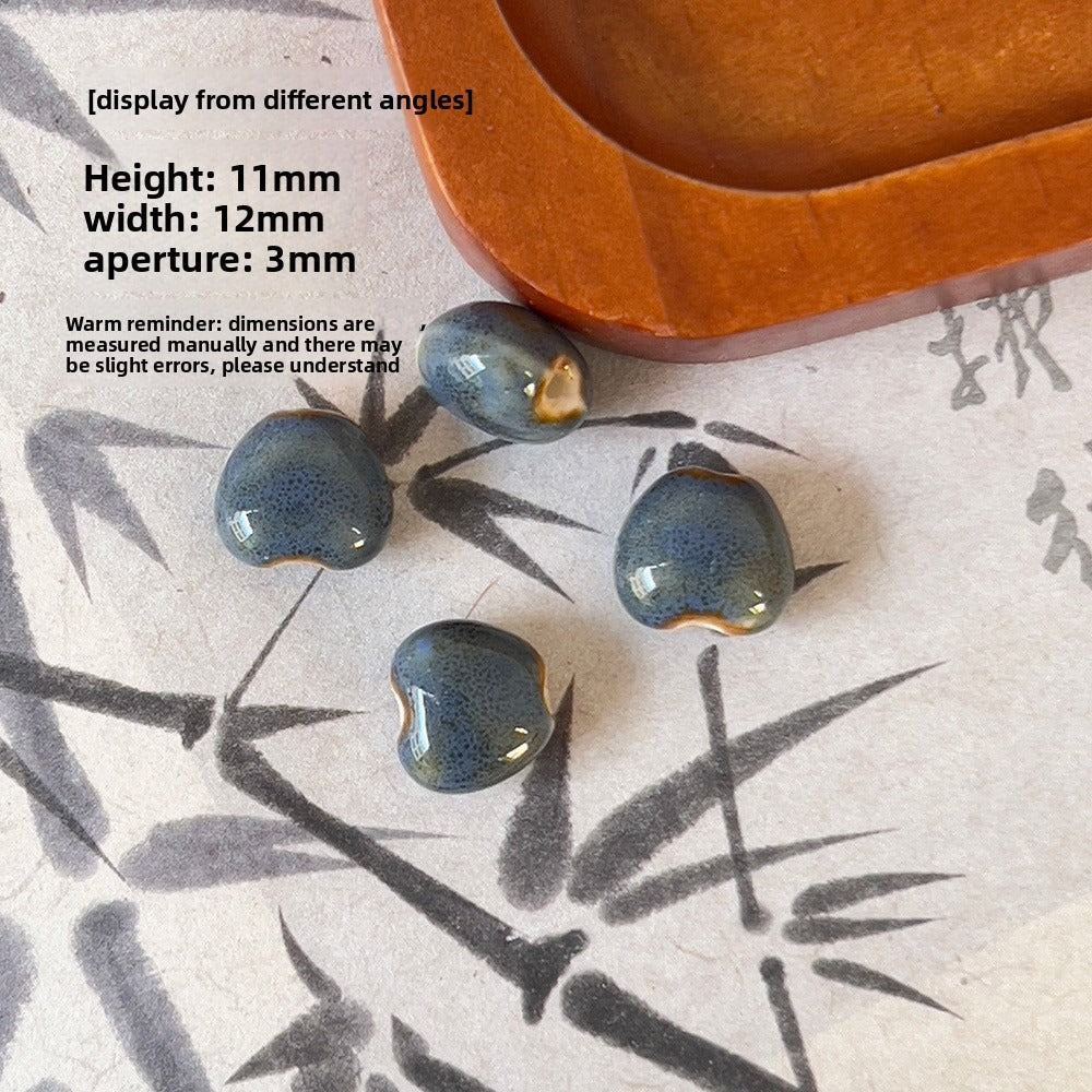 X2300 2Pcs Blue Gray Vintage Ceramic Beads, Lucky Fish Cross Rose Ball & Shell Shapes, Straight Hole Beads Pendants for DIY Bracelet & Necklace Making