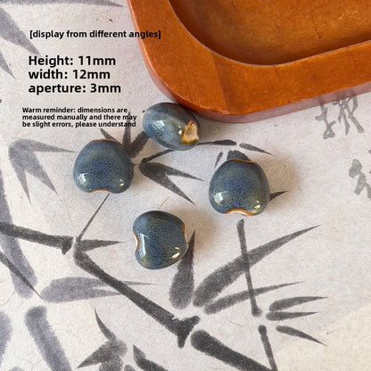 X2300 2Pcs Blue Gray Vintage Ceramic Beads, Lucky Fish Cross Rose Ball & Shell Shapes, Straight Hole Beads Pendants for DIY Bracelet & Necklace Making