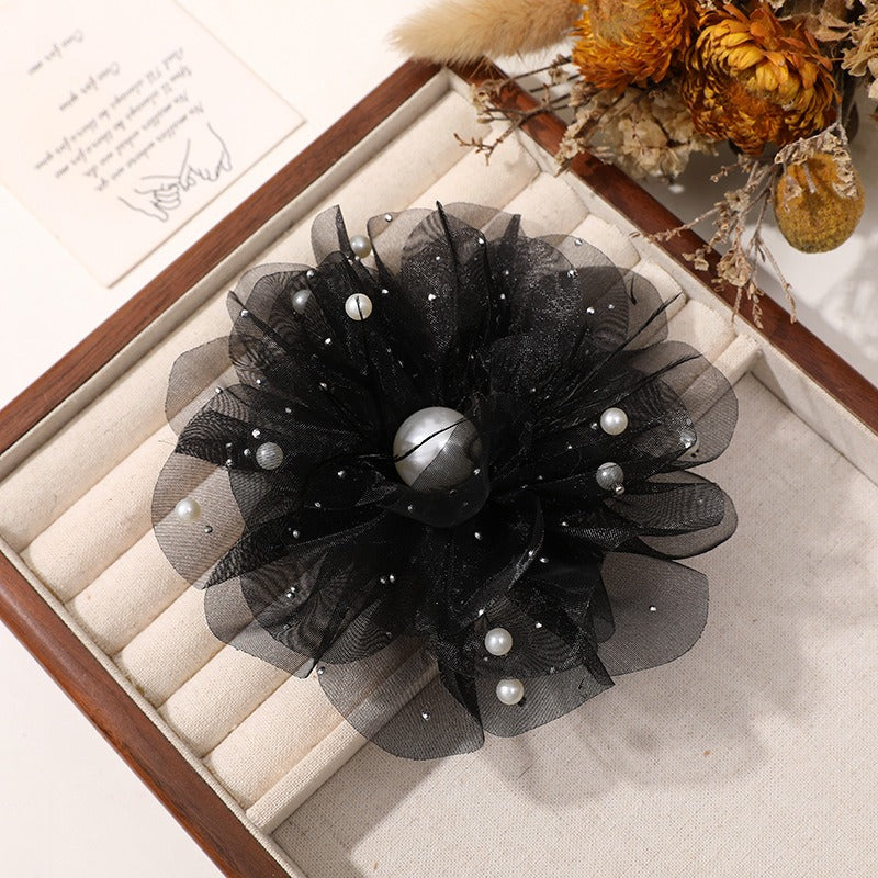 X2324 Three-Dimensional Multi-Layer Pearl Feather Organza Flower Charms, DIY Handmade Base for Earrings Rings Brooches Jewelry Making Bulk Craft Supplies