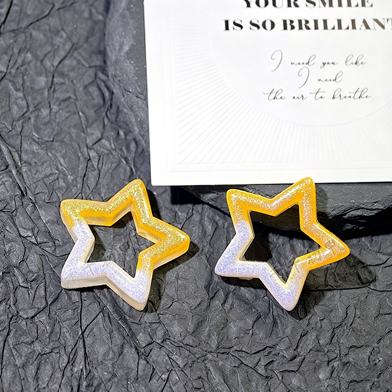 TK190 10Pcs 30mm Gradient Glitter Hollow Star Resin Charms, Two-Tone Pentagram Flatback Ornaments for DIY Cream Glue Phone Case Hair Clip Craft Supplies