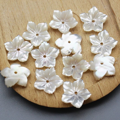 X2422 12mm Natural White Mother of Pearl 5 Petal Bowl Flower Beads, Hand Carved Shell Flower Charms for DIY Hanfu Hairpin