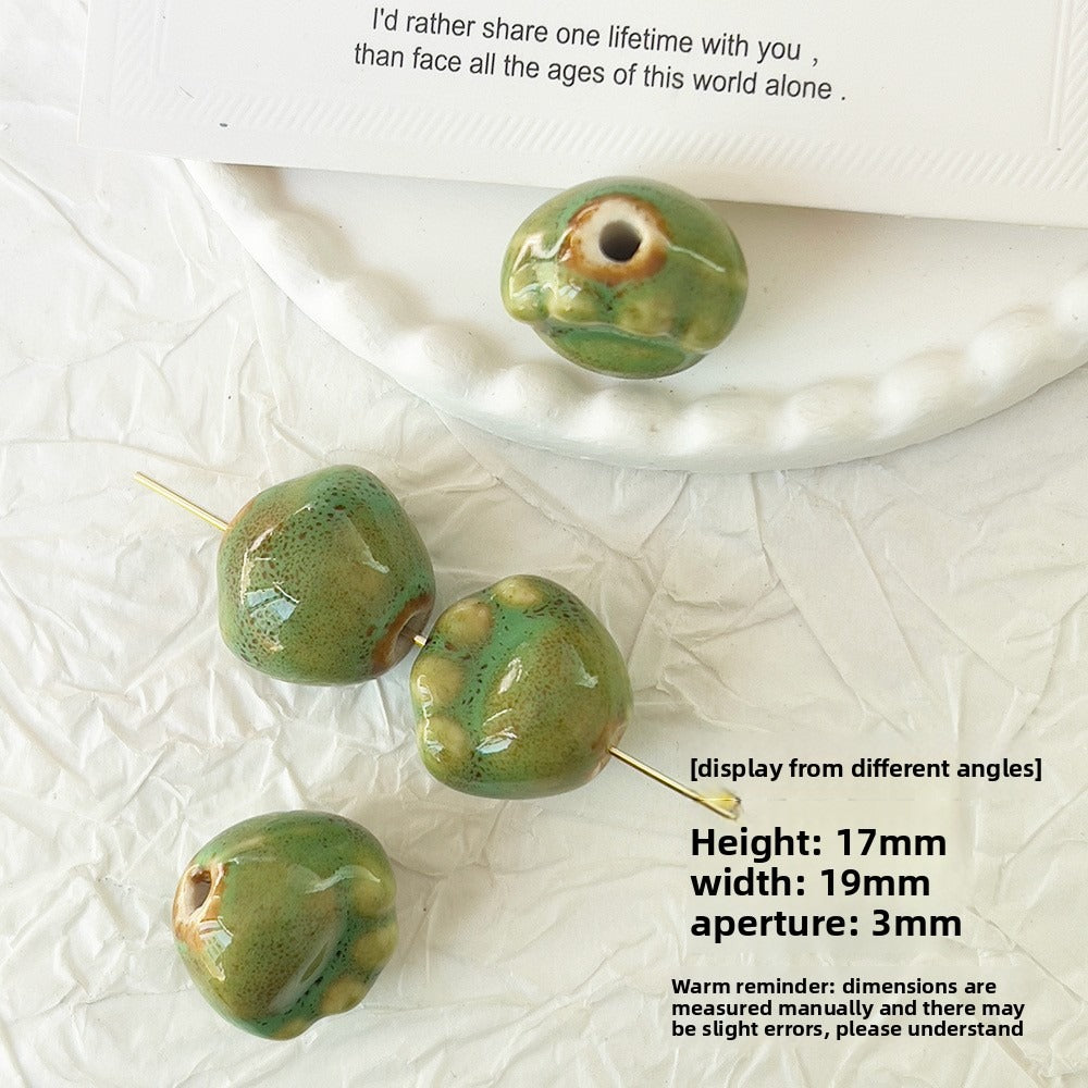 X2298 2Pcs Green Ceramic Beads, Cube Star Rose Butterfly Pumpkin Shell Heart & Round Shapes, Irregular Straight Hole Spacer Beads for DIY Bracelet Necklace Jewelry Making