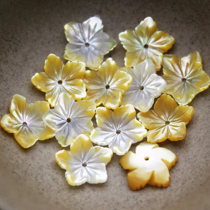 X2422 12mm Natural White Mother of Pearl 5 Petal Bowl Flower Beads, Hand Carved Shell Flower Charms for DIY Hanfu Hairpin