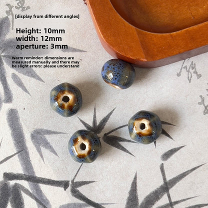 X2300 2Pcs Blue Gray Vintage Ceramic Beads, Lucky Fish Cross Rose Ball & Shell Shapes, Straight Hole Beads Pendants for DIY Bracelet & Necklace Making