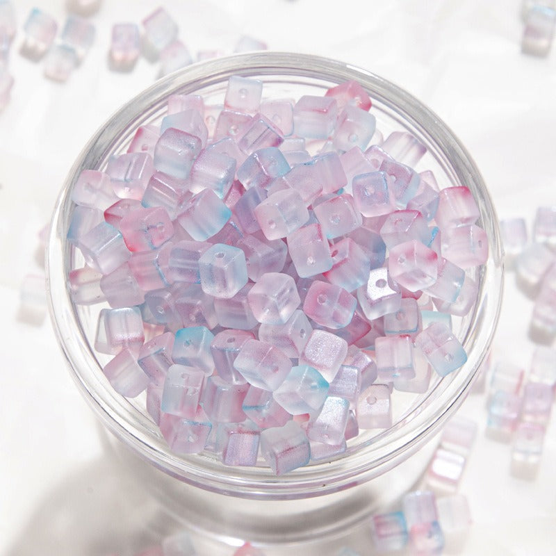 TK187 About 50pcs 7mm square sugar crystal clear glass beads, transparent matte beads, handcrafted DIY jewelry, handcrafted bracelet, necklace, earrings, accessory materials