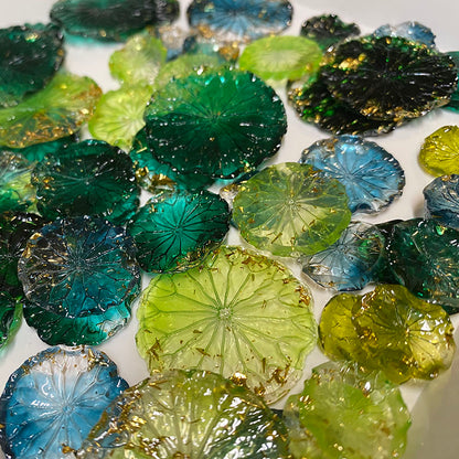 BJD498 About 10/30g  Mixed Clear Soft Rubber Flower Leaf Cabochons, Gold Foil Iridescent 3D Lotus Leaves, Blind Box DIY Craft Supplies for BJD Doll Basket Bouquet Jewelry Making Accessories