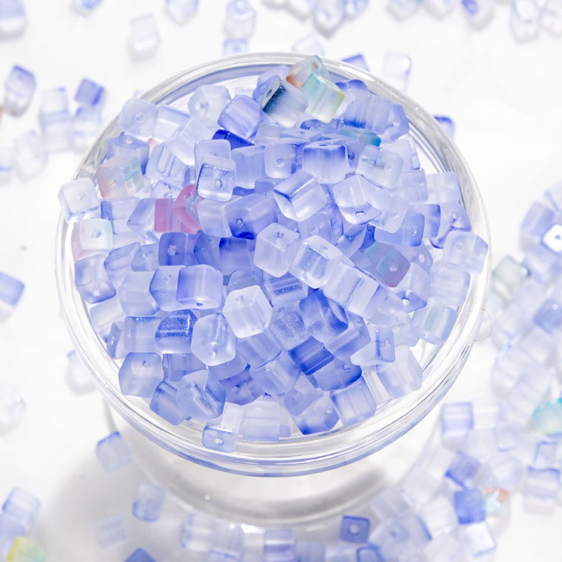 TK187 About 50pcs 7mm square sugar crystal clear glass beads, transparent matte beads, handcrafted DIY jewelry, handcrafted bracelet, necklace, earrings, accessory materials