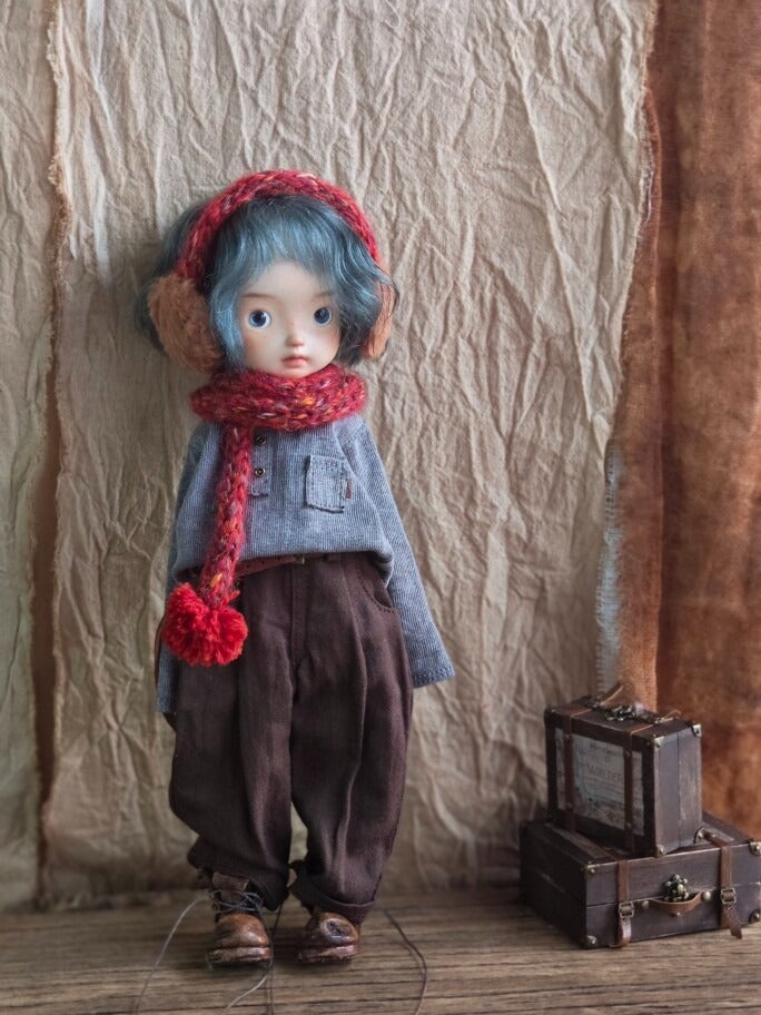 BJD592 30 Days Preorder Suitable for OB22, OB24, BJD, Blythe, Azone Doll | Vintage Washed Linen Rolled Edge Casual Pants & Long Sleeve T-shirt, Classic Outfit, Worldwide Shipping