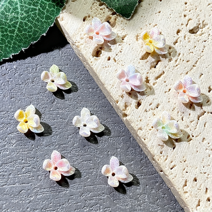 TK189 50Pcs Per Pack Iridescent Soft Rubber Plumeria Flower Beads with Hole, Mini Resin Floral Spacer Charms for DIY Bracelet Necklace Earrings Jewelry Making & Nail Art Decorations