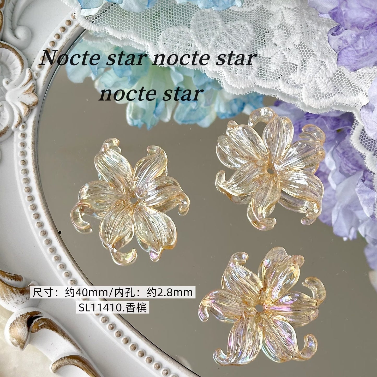 TK96 10Pcs Pearl-like Acrylic Perforated Petal Flower Beads with Stem, DIY Handmade Beaded Bracelet, Necklace & Phone Chain Accessories, Jewelry Components