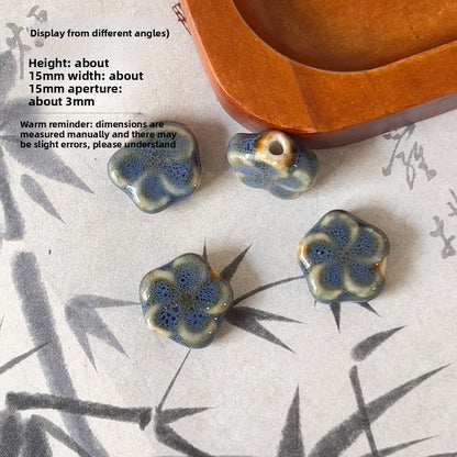X2300 2Pcs Blue Gray Vintage Ceramic Beads, Lucky Fish Cross Rose Ball & Shell Shapes, Straight Hole Beads Pendants for DIY Bracelet & Necklace Making