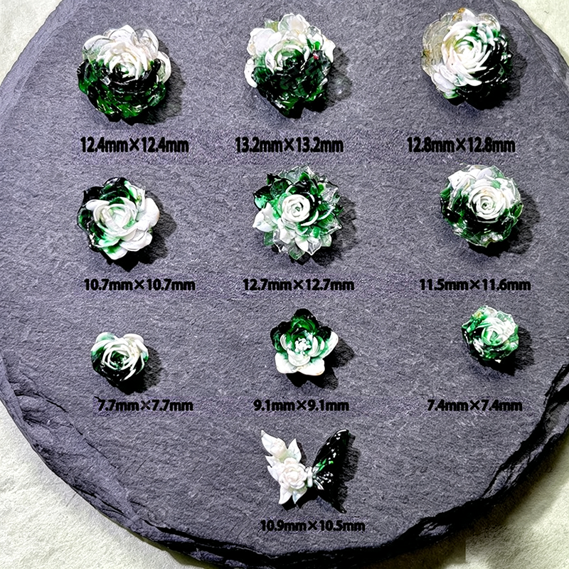 X2382 10Pcs With holes / Without holes Green diffusion-style soft-decorated butterfly nail art accessories resin three-dimensional rose flower DIY handmade ear studs, bracelets, accessories, bracelets, earrings