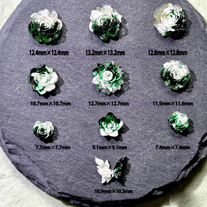 X2382 10Pcs With holes / Without holes Green diffusion-style soft-decorated butterfly nail art accessories resin three-dimensional rose flower DIY handmade ear studs, bracelets, accessories, bracelets, earrings
