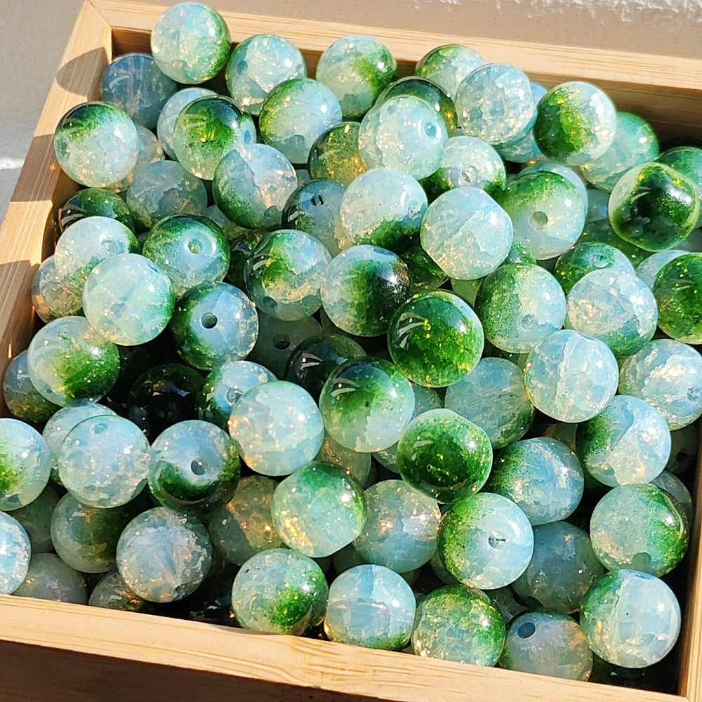 TK1 10pcs 10mm Jade Fragrance Chinese-style gold-embossed glass bead string, handmade DIY accessory material diyworldkit1
