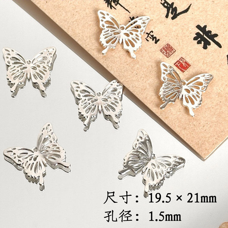 TK87 2Pcs Bright Silver Alloy Butterfly Pendant & Spacer Beads, DIY Handmade Bracelet Necklace Jewelry Making Accessories