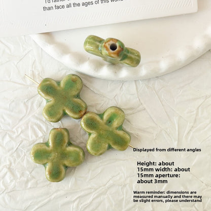 X2298 2Pcs Green Ceramic Beads, Cube Star Rose Butterfly Pumpkin Shell Heart & Round Shapes, Irregular Straight Hole Spacer Beads for DIY Bracelet Necklace Jewelry Making