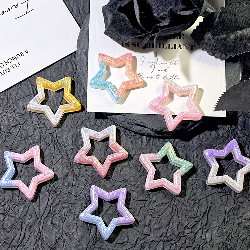 TK190 10Pcs 30mm Gradient Glitter Hollow Star Resin Charms, Two-Tone Pentagram Flatback Ornaments for DIY Cream Glue Phone Case Hair Clip Craft Supplies