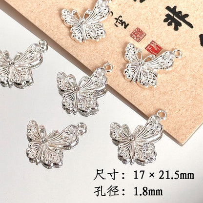 TK87 2Pcs Bright Silver Alloy Butterfly Pendant & Spacer Beads, DIY Handmade Bracelet Necklace Jewelry Making Accessories