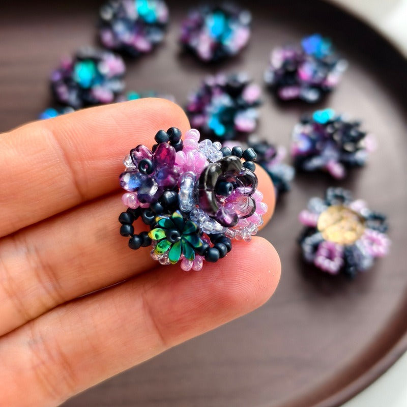 X2415 Hand Wrapped Beaded Crystal Glass 3D Flower Brooch Base, DIY Craft Accessories Supplies for Handmade Bracelet Necklace Earring Jewelry Making