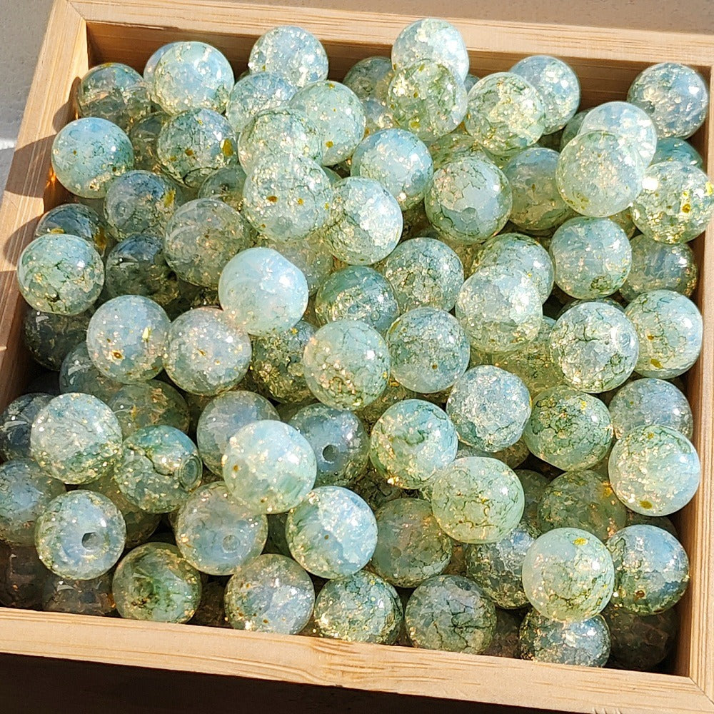 TK1 10pcs 10mm Jade Fragrance Chinese-style gold-embossed glass bead string, handmade DIY accessory material diyworldkit1