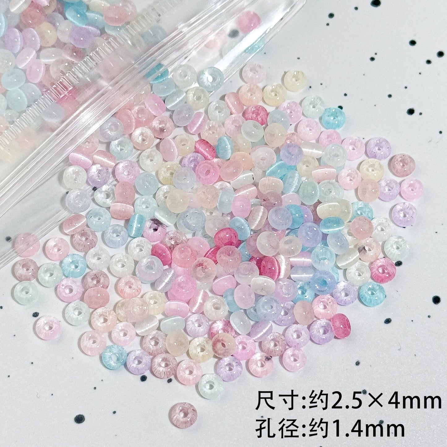 TK86 Approx 10g Rainbow Donut Shaped High Quality Wire Cut Cat Eye Glass Beads & Pearl Beads, DIY Handmade Bracelet Jewelry Making Accessories