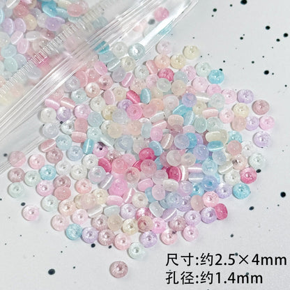 TK86 Approx 10g Rainbow Donut Shaped High Quality Wire Cut Cat Eye Glass Beads & Pearl Beads, DIY Handmade Bracelet Jewelry Making Accessories