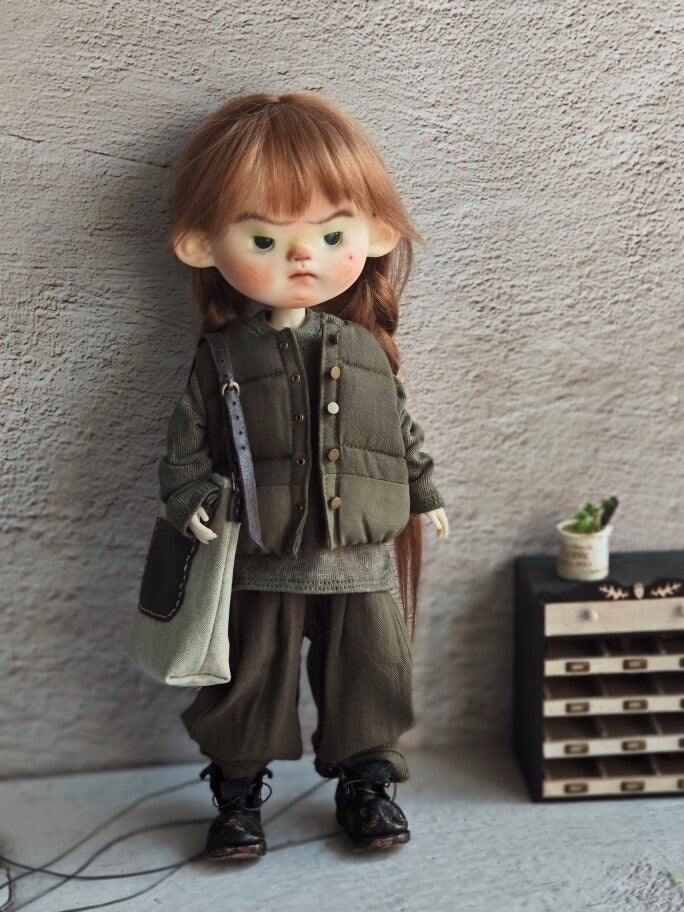 BJD592 30 Days Preorder Suitable for OB22, OB24, BJD, Blythe, Azone Doll | Vintage Washed Linen Rolled Edge Casual Pants & Long Sleeve T-shirt, Classic Outfit, Worldwide Shipping
