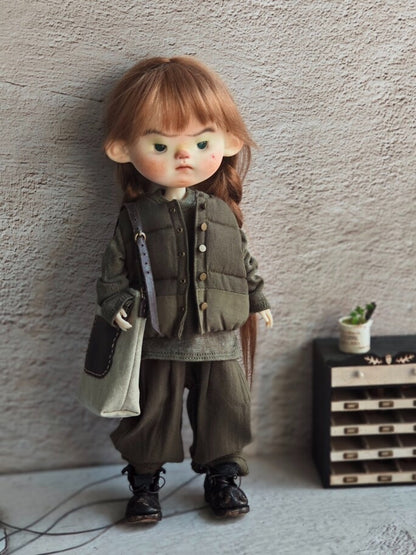 BJD592 30 Days Preorder Suitable for OB22, OB24, BJD, Blythe, Azone Doll | Vintage Washed Linen Rolled Edge Casual Pants & Long Sleeve T-shirt, Classic Outfit, Worldwide Shipping