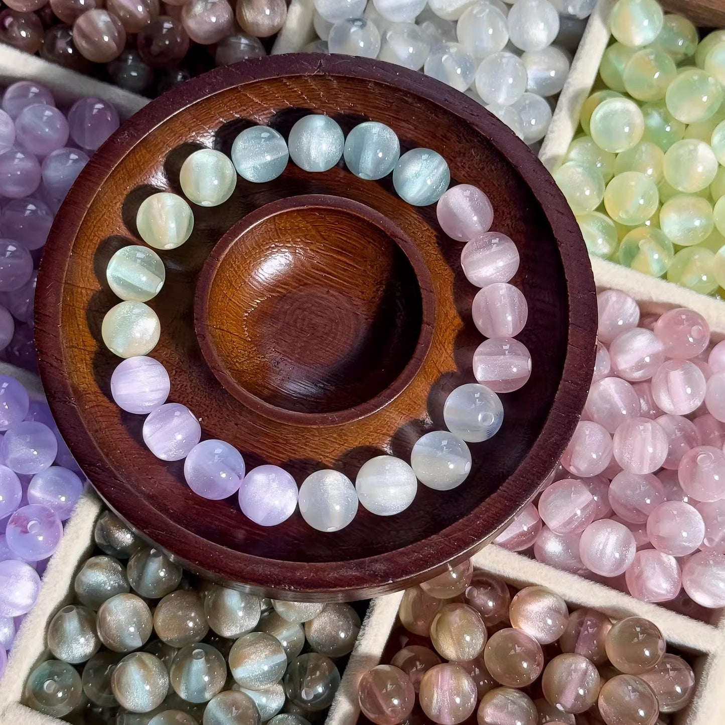 TK18 10Pcs 10mm Cat Eye Gradient Multicolor Round Acrylic Beads, DIY Handmade Bracelet Necklace Jewelry Making Accessories