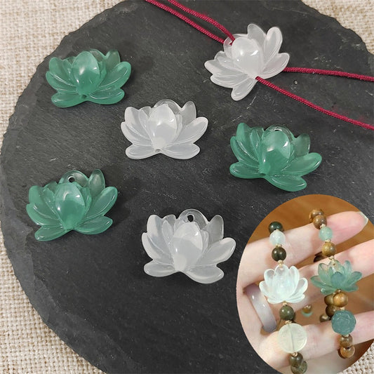 TK43 2pcs New Chinese resin imitation jade lotus double-about three DIY handmade necklace white jade jewelry pendant accessory