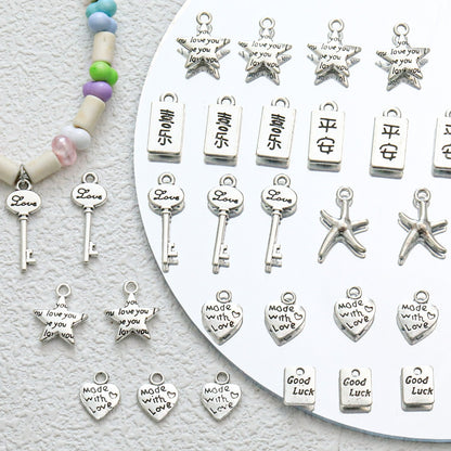 TK103 2Pcs Zinc Alloy Silver Plated Star Letter Heart Key Pendants DIY Handmade Phone Chain Bracelet Accessories