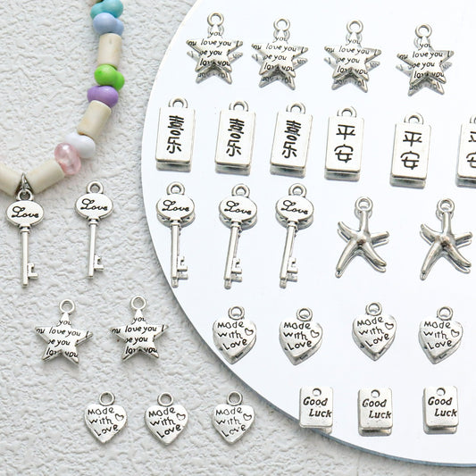 TK103 2Pcs Zinc Alloy Silver Plated Star Letter Heart Key Pendants DIY Handmade Phone Chain Bracelet Accessories