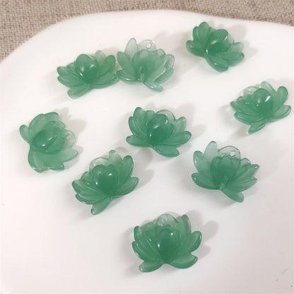 TK43 2pcs New Chinese resin imitation jade lotus double-about three DIY handmade necklace white jade jewelry pendant accessory
