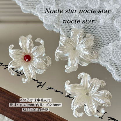 TK96 10Pcs Pearl-like Acrylic Perforated Petal Flower Beads with Stem, DIY Handmade Beaded Bracelet, Necklace & Phone Chain Accessories, Jewelry Components