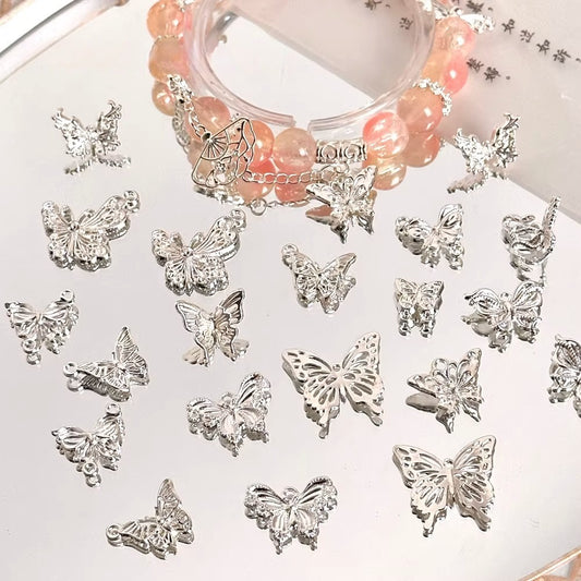 TK87 2Pcs Bright Silver Alloy Butterfly Pendant & Spacer Beads, DIY Handmade Bracelet Necklace Jewelry Making Accessories