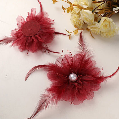 X2324 Three-Dimensional Multi-Layer Pearl Feather Organza Flower Charms, DIY Handmade Base for Earrings Rings Brooches Jewelry Making Bulk Craft Supplies