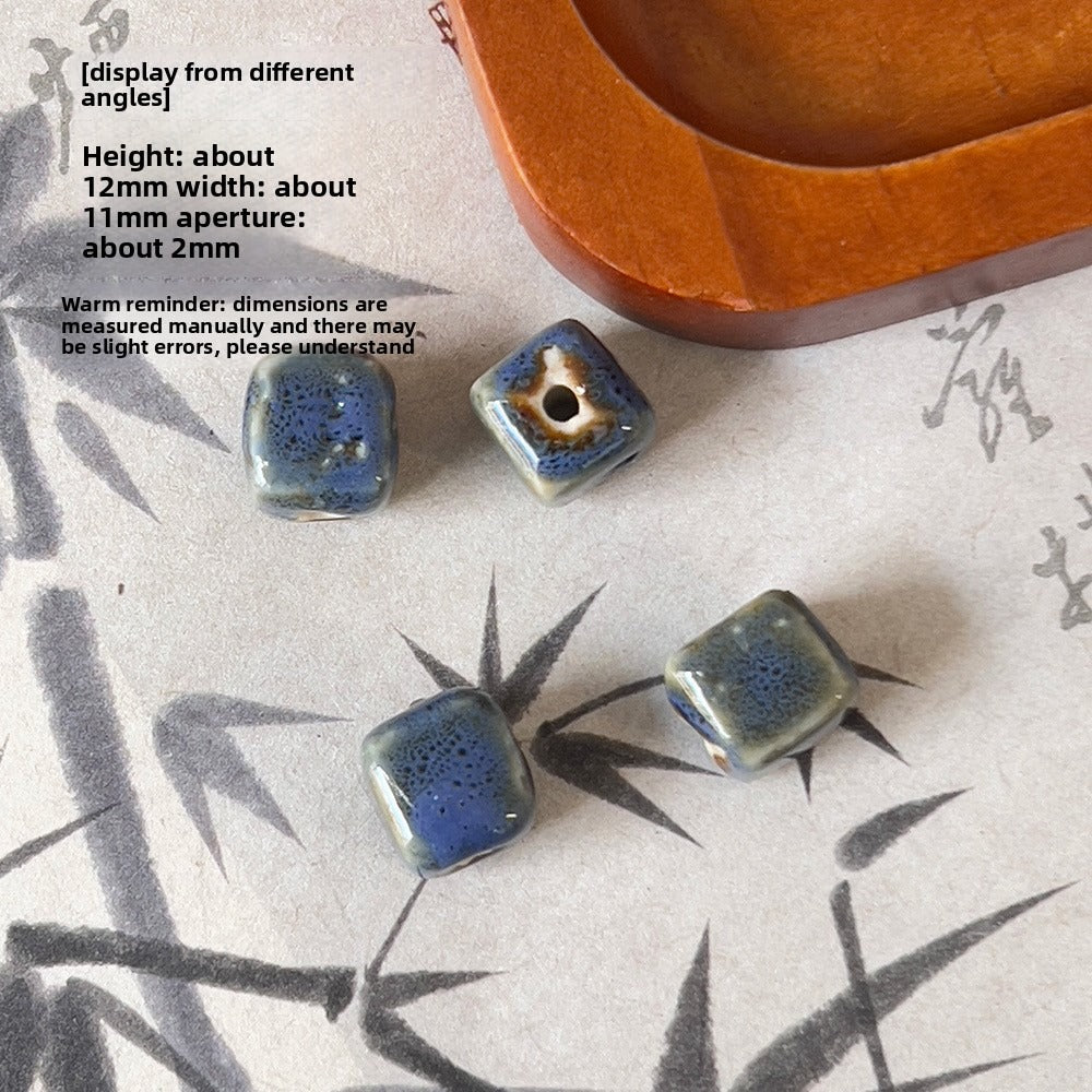 X2300 2Pcs Blue Gray Vintage Ceramic Beads, Lucky Fish Cross Rose Ball & Shell Shapes, Straight Hole Beads Pendants for DIY Bracelet & Necklace Making