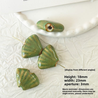 X2298 2Pcs Green Ceramic Beads, Cube Star Rose Butterfly Pumpkin Shell Heart & Round Shapes, Irregular Straight Hole Spacer Beads for DIY Bracelet Necklace Jewelry Making