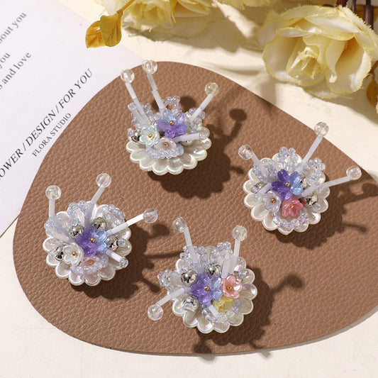 SP244 Purple beaded fireworks beaded pearl round disc flower cluster DIY hairpin phone case decoration accessory material