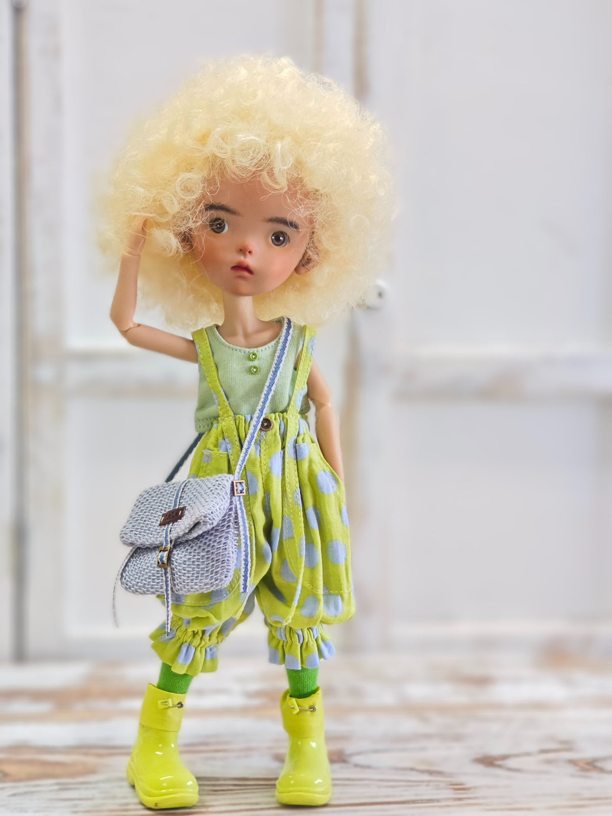 BJD578 30 Days Preorder Suitable for OB22, OB24, BJD, Blythe, Azone doll | Round Polka Dot Overalls, Wide Leg & Cuffed Design, Casual Style, Worldwide Shipping, Custom Order Available