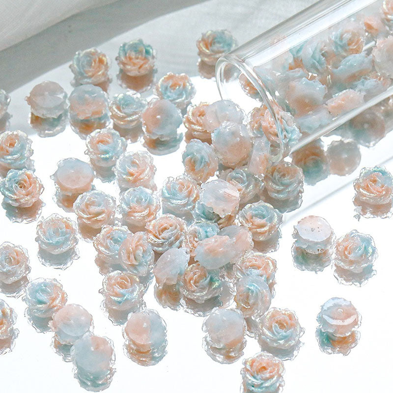 10pcs Flower  With holes Tie‑Dye Drilled Soft Rose Flower Beads, DIY Beading Supplies for Bracelet Necklace Jewelry Making
