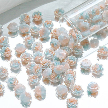 10pcs Flower  With holes Tie‑Dye Drilled Soft Rose Flower Beads, DIY Beading Supplies for Bracelet Necklace Jewelry Making