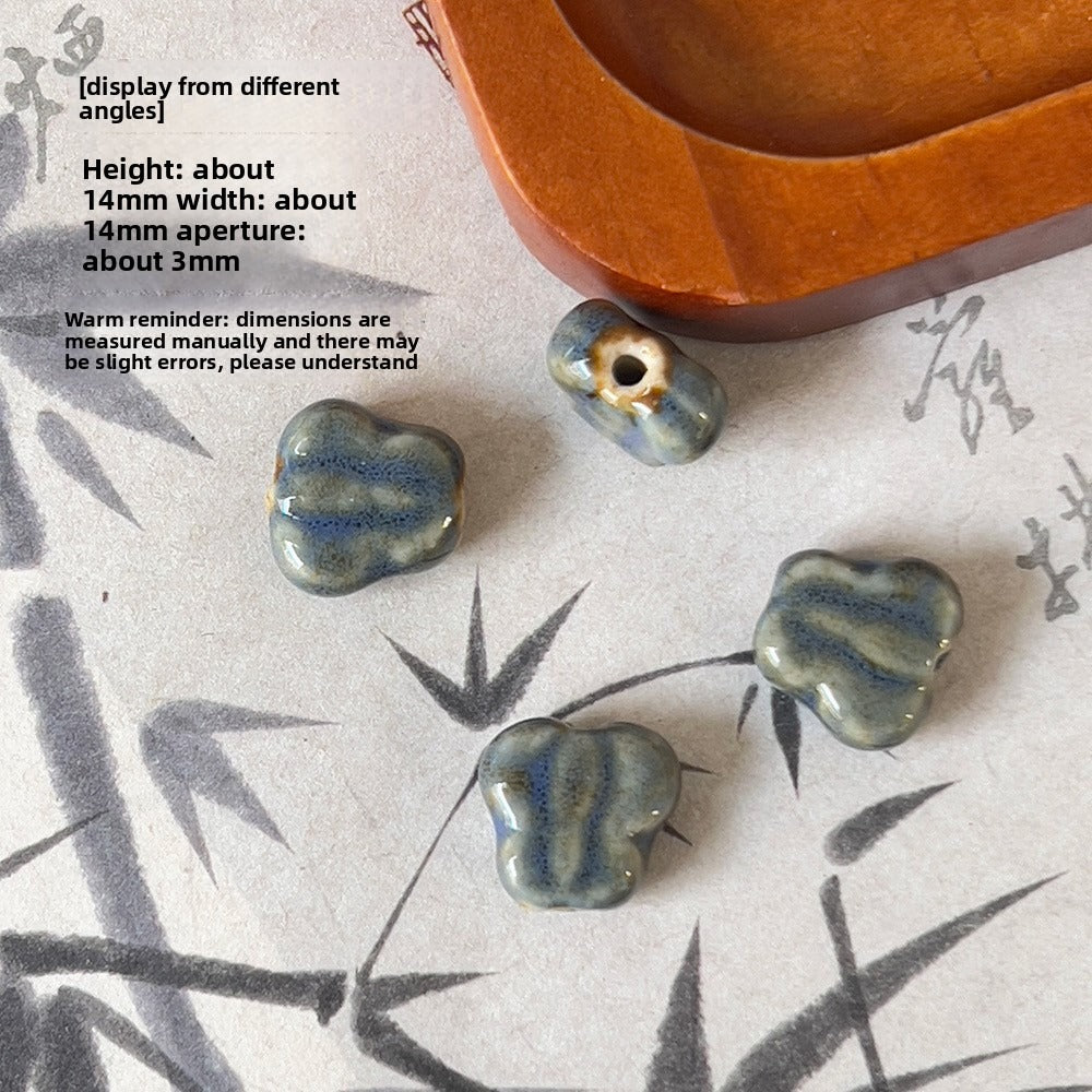 X2300 2Pcs Blue Gray Vintage Ceramic Beads, Lucky Fish Cross Rose Ball & Shell Shapes, Straight Hole Beads Pendants for DIY Bracelet & Necklace Making