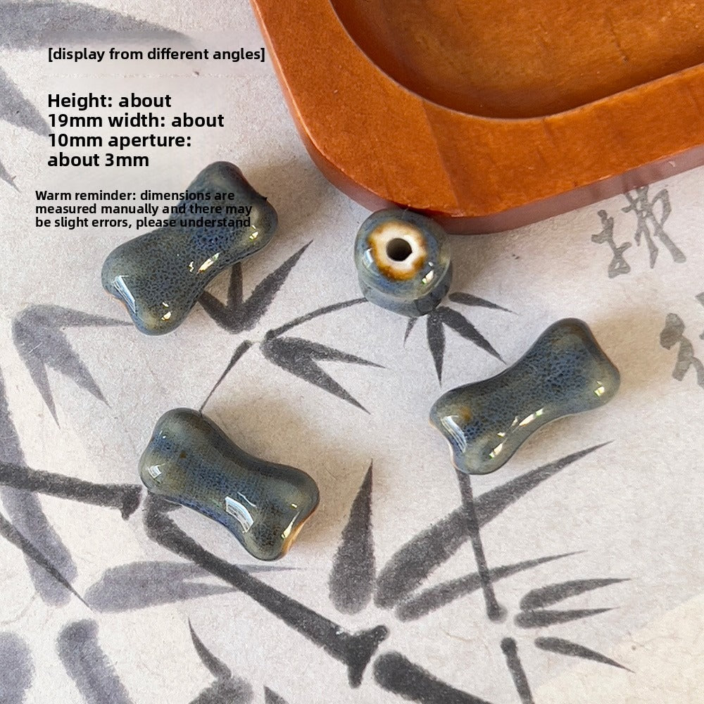 X2300 2Pcs Blue Gray Vintage Ceramic Beads, Lucky Fish Cross Rose Ball & Shell Shapes, Straight Hole Beads Pendants for DIY Bracelet & Necklace Making