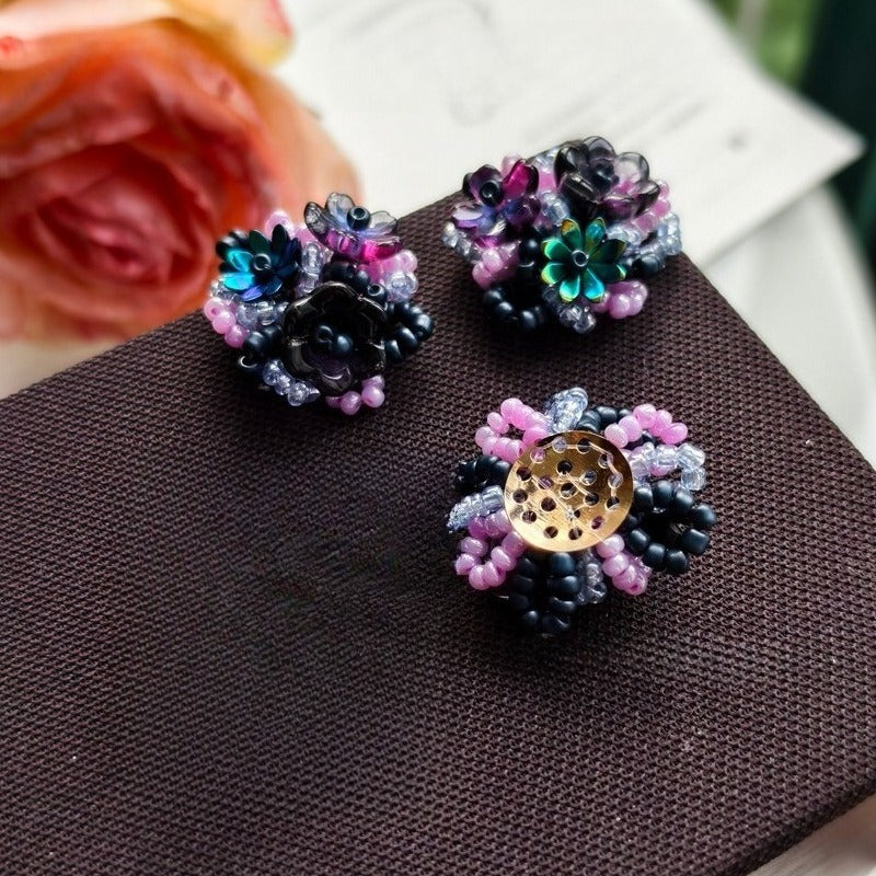 X2415 Hand Wrapped Beaded Crystal Glass 3D Flower Brooch Base, DIY Craft Accessories Supplies for Handmade Bracelet Necklace Earring Jewelry Making
