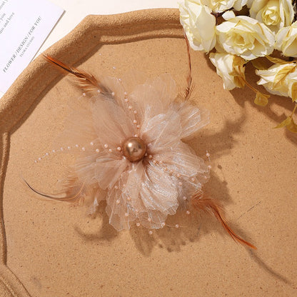 X2324 Three-Dimensional Multi-Layer Pearl Feather Organza Flower Charms, DIY Handmade Base for Earrings Rings Brooches Jewelry Making Bulk Craft Supplies